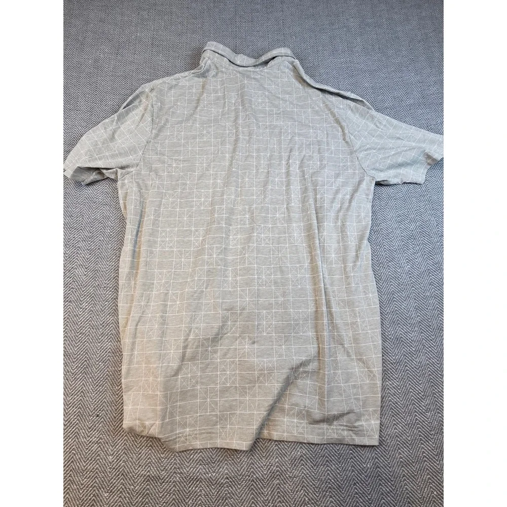 Adidas Mens Large Grey White Geometric Grid Short Sleeve Golf Polo Shirt